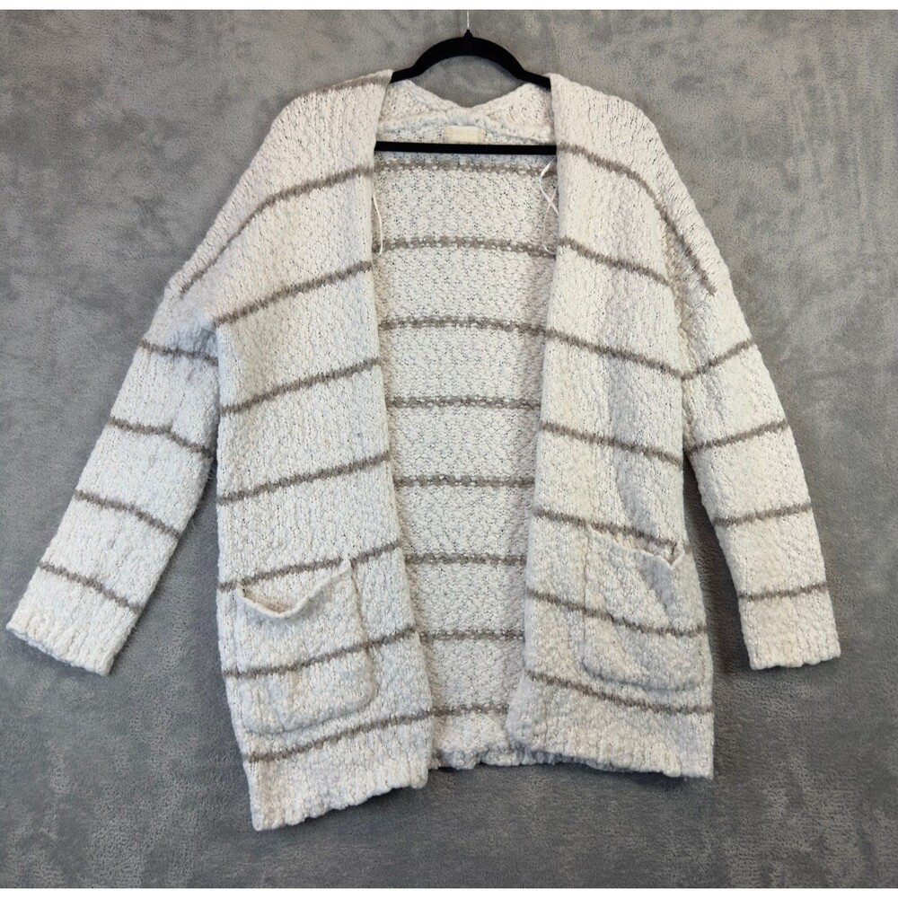Altar'd State Cardigan Sweater Womens Large White Striped Open Front Pockets Top